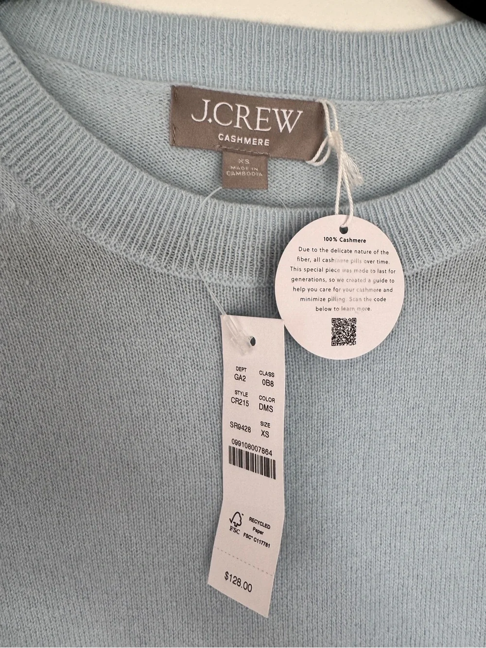 NWT J. CREW Women’s Cashmere relaxed T-shirt Dark Midday Skies Blue XS *NOTE*